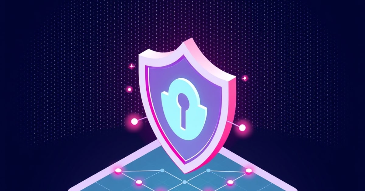Isometric illustration of a pink bar dropping into the center of a linked node network on a dark slab, representing text injected into a system prompt